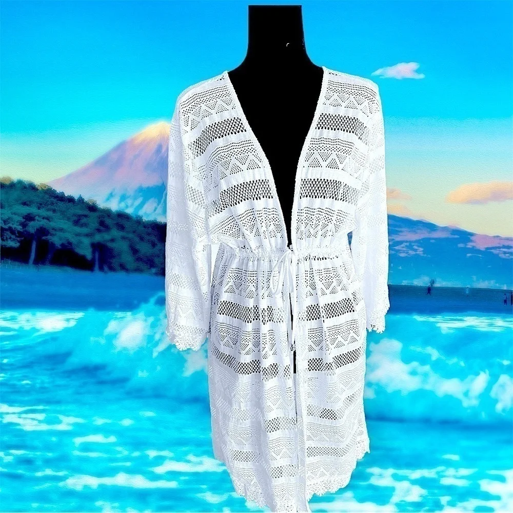 CLUB Z COLLECTION Crochet Beach Dress Coverup White Woman’s Plus Size 1X New